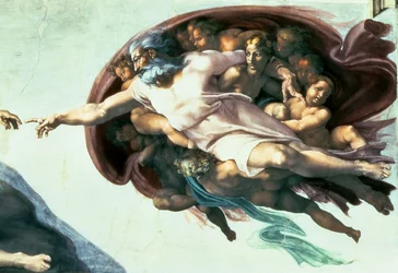 Sixtinische Kapelle: Erschaffung Adams, 1510 (nach der Restaurierung) (Detail)